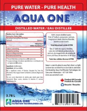 AQUA ONE 100% Steam Distilled Water 3.78 L (1 Gallon)