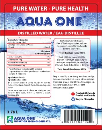 AQUA ONE 100% Steam Distilled Water 3.78 L (1 Gallon)