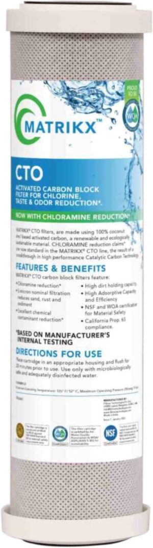 Matrikx 10 inch CTO Carbon Block Filter now with Chloramine Reduction, 2.5 inch x 10 inch, 32-250-10-MATRIKX, Gray